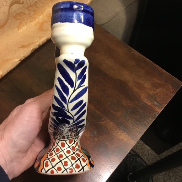 MEXICAN POTTERY GARAY 3 LITE CANDELABRA, CANDLESTICK, FOLK ART - Picture 7 of 13